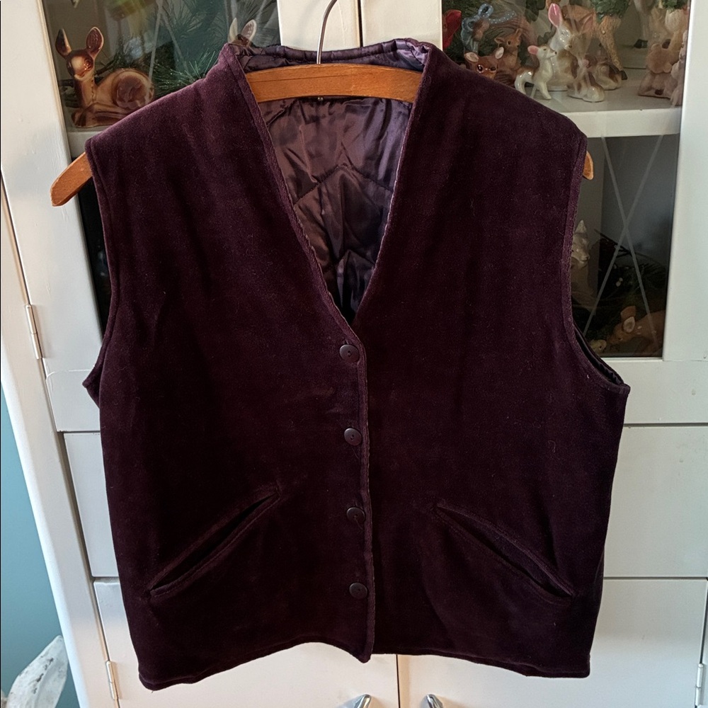 Liz Claiborne vintage reversible sz M Women's Purple Velvety Vest quilted euc